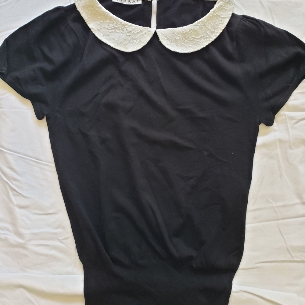 Women's Black knit top with Collar, Kookai,  XS